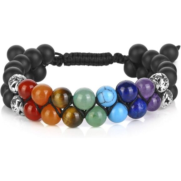Matte Black Agate Crystals Yoga Stone Bead Chakra Relax Bracelet for Womens Mens - Picture 1 of 7
